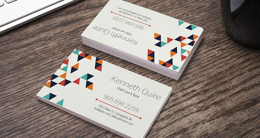Example stack of double-sided business cards on a desk